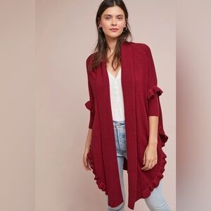 Colleen Lopez Open Front Ruffle Poncho Sweater Lightweight Size M/L